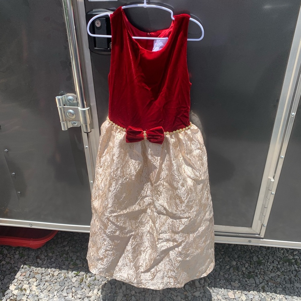 Sweet Dreams Red Velvet Dress with Gold Accents
